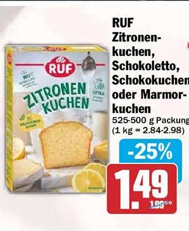 RUF Zitronenkuchen, Schokoletto, Schokokuchen oder Marmorkuchen