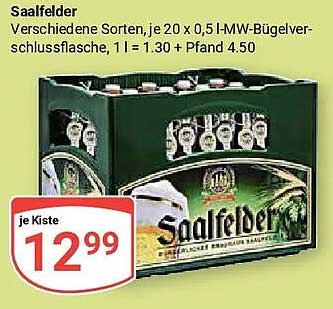 Saalfelder Verschiedene Sorten je 20 x 0,5 l MW-Bügelverschlussflasche, 1 l = 1,30 + Pfand 4.50