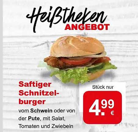 Saftiger Schnitzel-burger vom Schwein oder von der Pute, mit Salat, Tomaten und Zwiebeln