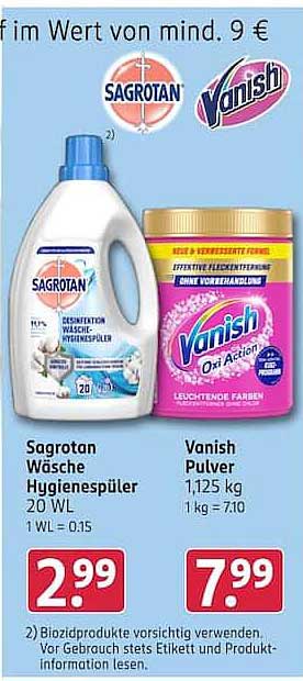Sagrotan Wäsche Hygienespüler 20 WL / Vanish Pulver 1,125 kg