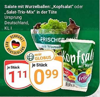 Salate mit Wurzelballen: „Kopfsalat“ oder „Salat-Trio-Mix“ in der Tüte