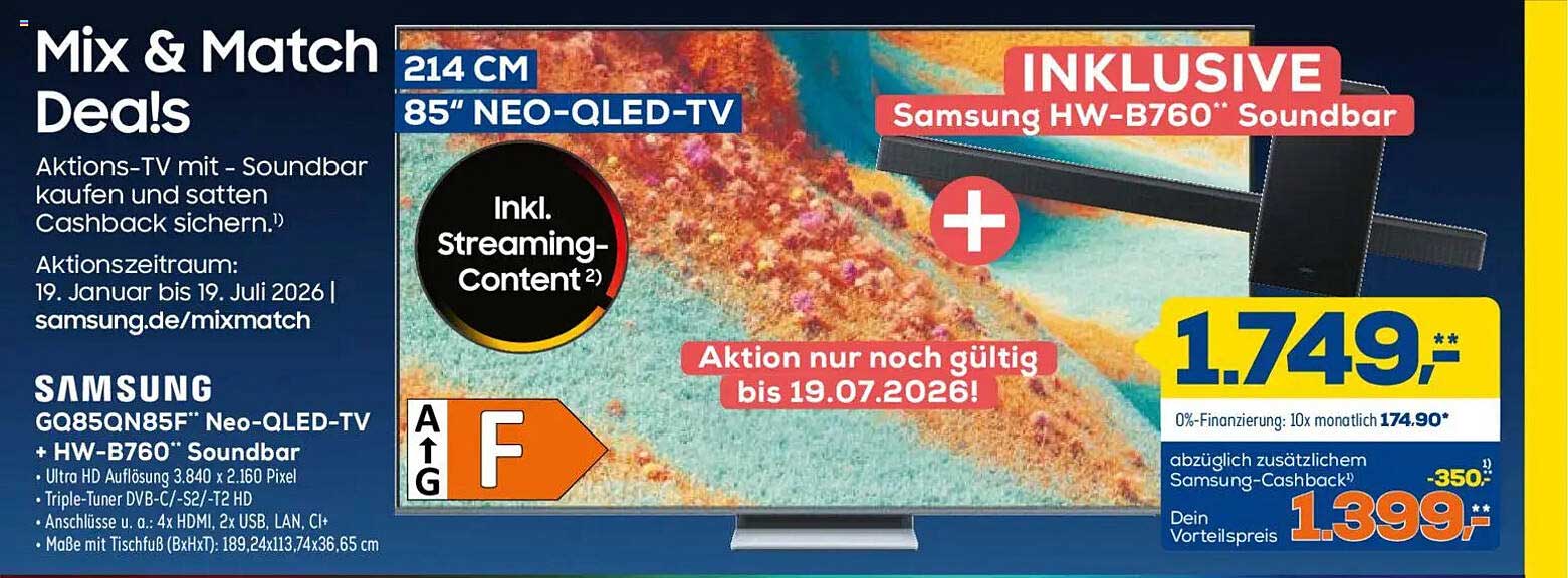 SAMSUNG GQ85QN85F* Neo-QLED-TV + HW-B760** Soundbar