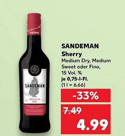SANDEMAN Sherry Medium Dry, Medium Sweet oder Fino, 15 Vol. %, je 0,75-l-Fl. (1 l = 6.66)