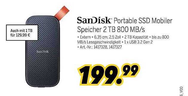 SanDisk Portable SSD Mobiler Speicher 2 TB 800 MB/s