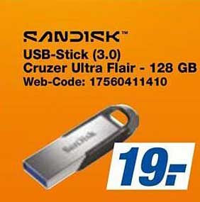 SANDISK USB-Stick (3.0) Cruzer Ultra Flair - 128 GB Web-Code: 17560411410