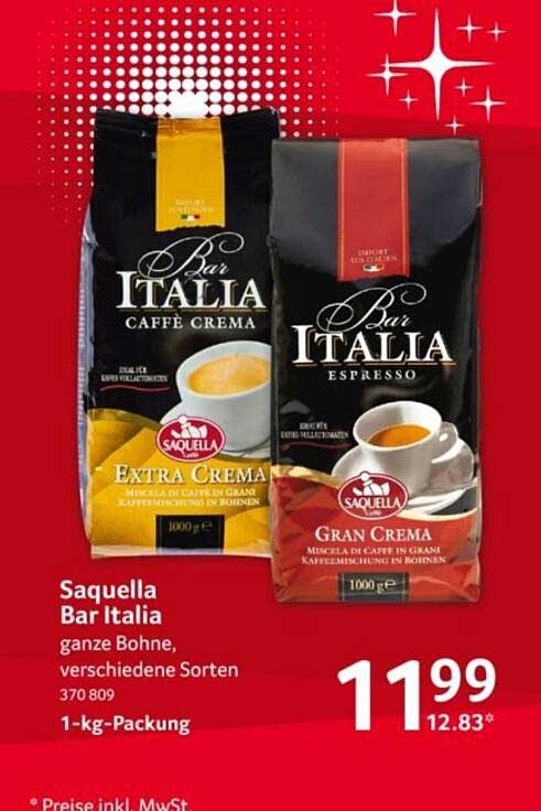 Saquella Bar Italia ganze Bohne, verschiedene Sorten 370 809 1-kg-Packung