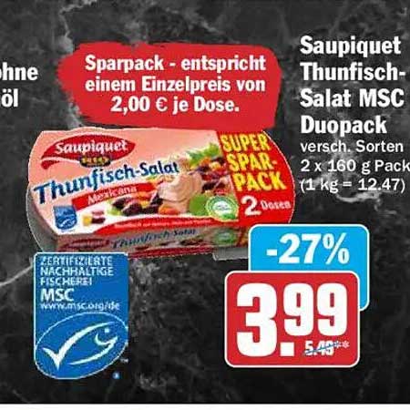 Saupiquet Thunfisch-Salat MSC Duopack versch. Sorten 2 x 160 g Pack (1 kg = 12.47)