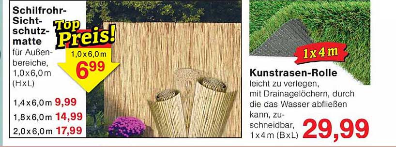 Schilfrohr-Sichtschutzmatte für Außenbereiche, 1,0 x 6,0 m (HxL)