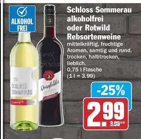 Schloss Sommerau alkoholfrei oder Rotwild Rebsortenweine