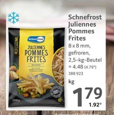 Schnefrost Juliennes Pommes Frites 8 x 8 mm, gefroren, 2,5-kg-Beutel = 4.48 (4.79*) 388 923 kg