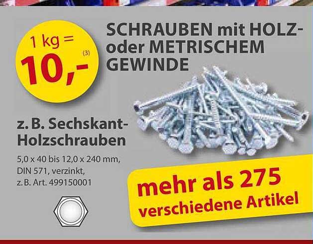 SCHRAUBEN mit HOLZ- oder METRISCHEM GEWINDE