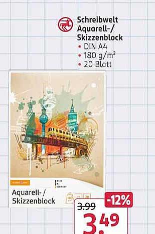 Schreibwelt Aquarell-Skizzenblock DIN A4 180 g/m² 20 Blatt Aquarell-/Skizzenblock