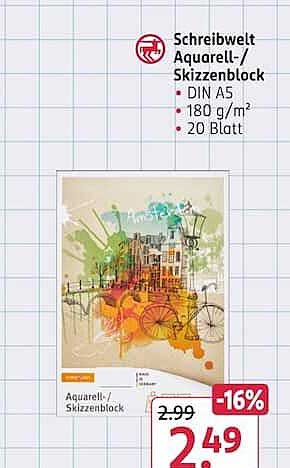 Schreibwelt Aquarell-/Skizzenblock - DIN A5 - 180 g/m² - 20 Blatt