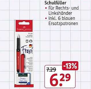 Schulfüller • Für Rechts- und Linkshänder • Inkl. 6 blauen Ersatzpatronen