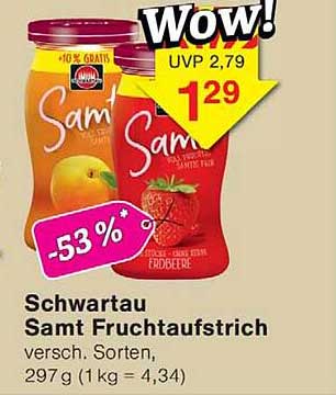 Schwartau Samt Fruchtaufstrich verschieden. Sorten, 297 g (1 kg = 4,34)