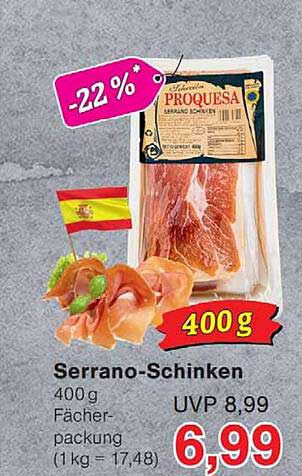 Serrano-Schinken 400 g Fächerpackung (1 kg = 17,48)