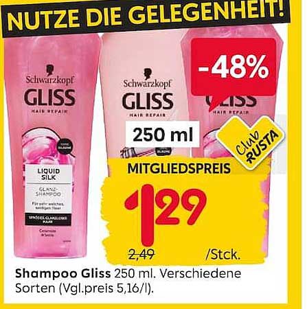 Shampoo Gliss 250 ml. Verschiedene Sorten (Vgl.preis 5,16/l).
