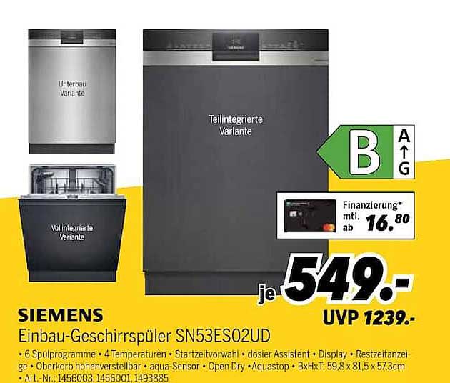 SIEMENS Einbau-Geschirrspüler SN53ES02UD