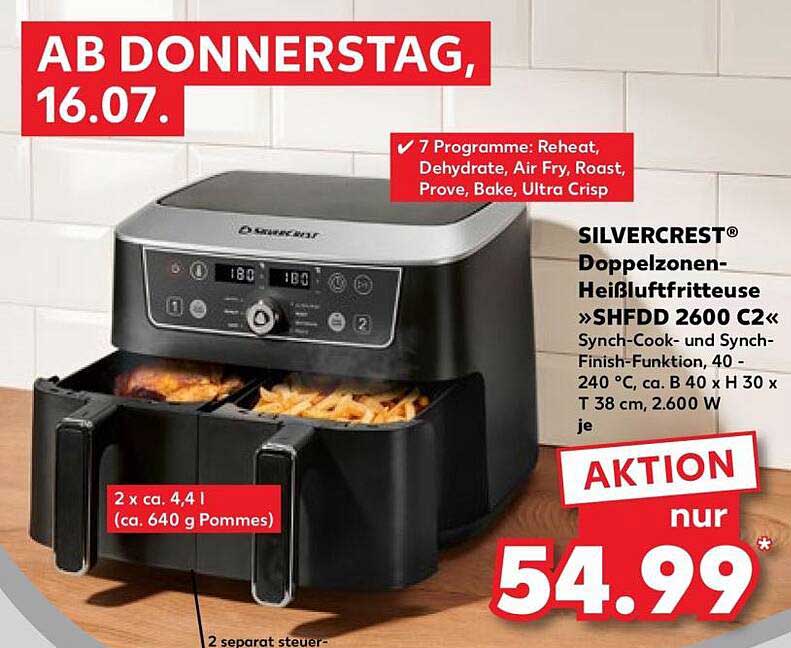 SILVERCREST® Doppelzonen-Heißluftfritteuse »SHFD 2600 C2«
