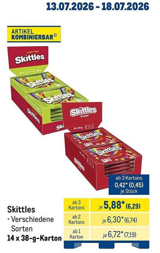 Skittles · Verschiedene Sorten 14 x 38-g-Karton
