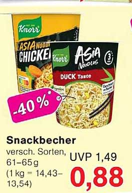 Snackbecher versch. Sorten, UVP 1,49, 61–65 g (1 kg = 14,43–13,54)