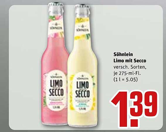Söhnlein Limo mit Secco versch. Sorten, je 275-ml-Fl. (1 l = 5.05)