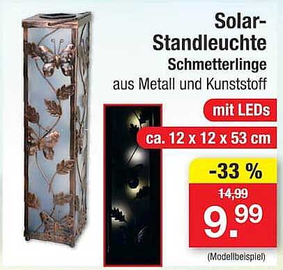 Solar-Standleuchte Schmetterlinge aus Metall und Kunststoff mit LEDs ca. 12 x 12 x 53 cm