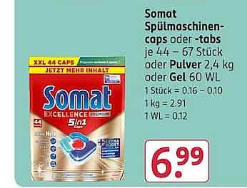 Somat Spülmaschinen-caps oder -tabs je 44 – 67 Stück oder Pulver 2,4 kg oder Gel 60 WL