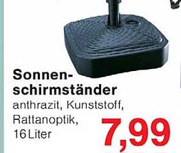 Sonnen-schirmständer anthrazit, Kunststoff, Rattanoptik, 16 Liter