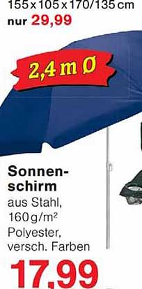 Sonnenschirm aus Stahl, 160g/m² Polyester, versch. Farben