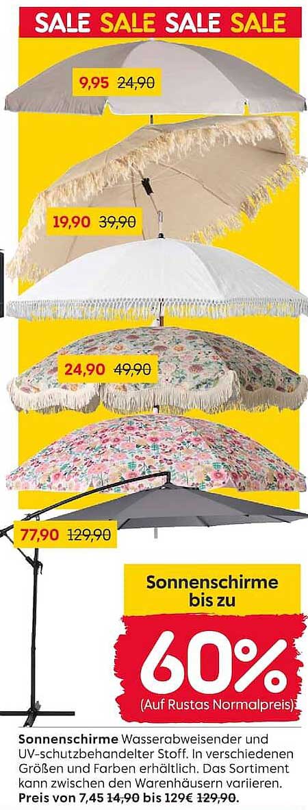 Sonnenschirme bis zu 60%