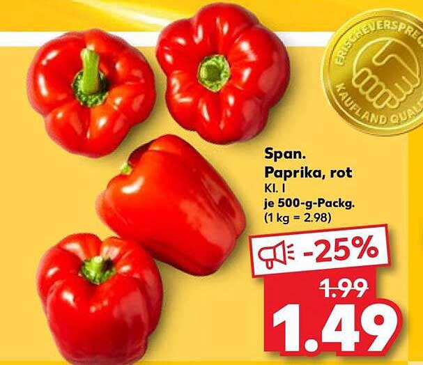 Span. Paprika, rot Kl. I je 500-g-Packg. (1 kg = 2.98)