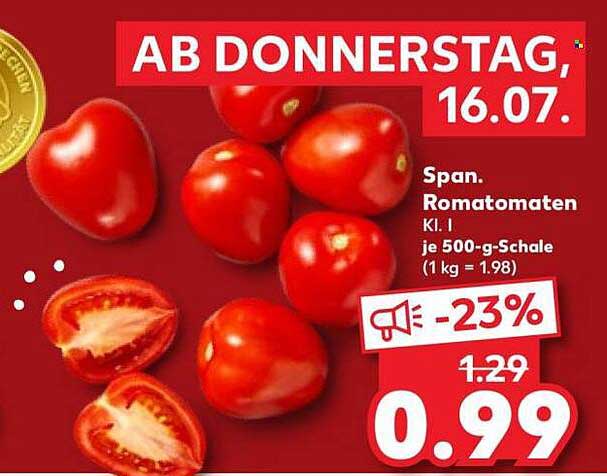 Span. Romatomaten Kl. I je 500-g-Schale (1 kg = 1.98)