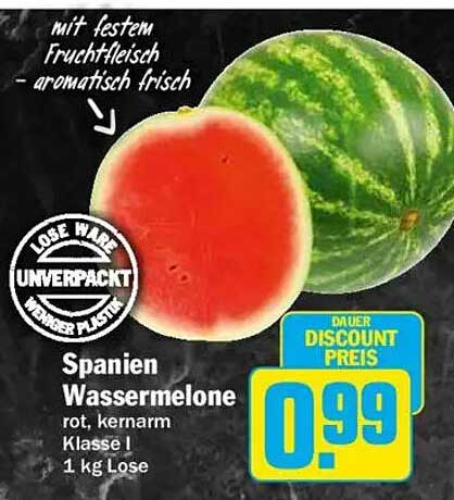 Spanien Wassermelone rot, kernarm Klasse I 1 kg Lose