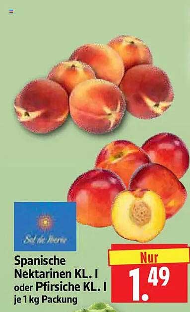 Spanische Nektarinen KL. I oder Pfirsiche KL. I je 1 kg Packung