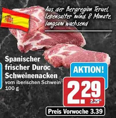 Spanischer frischer Duroc Schweinenacken vom iberischen Schwein 100 g
