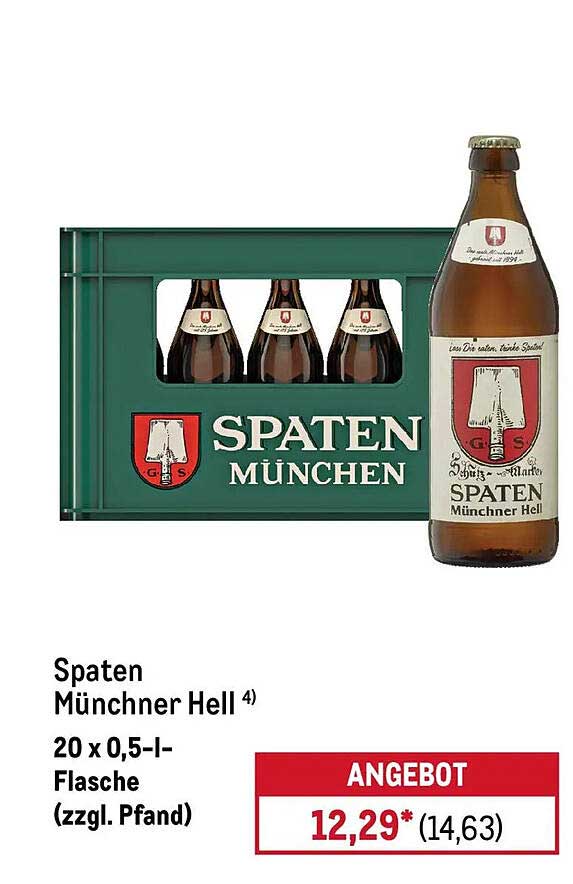 Spaten Münchner Hell ⁴ 20 x 0,5-l-Flasche (zzgl. Pfand)