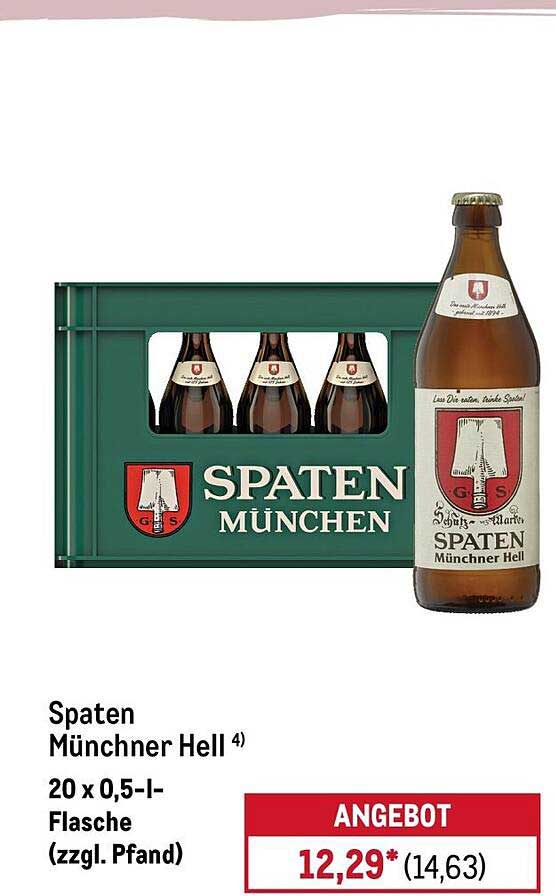 Spaten Münchner Hell ⁴) 20 x 0,5-l-Flasche (zzgl. Pfand)