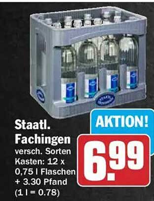 Staatl. Fachingen versch. Sorten Kasten: 12 x 0,75 l Flaschen + 3.30 Pfand (1 l = 0.78)