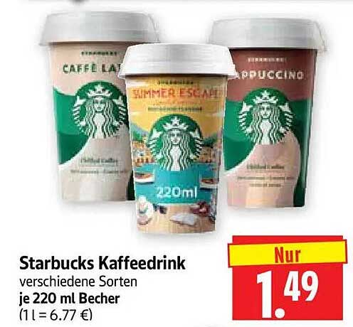 Starbucks Kaffeedrink verschiedene Sorten je 220 ml Becher (1 l = 6.77 €)