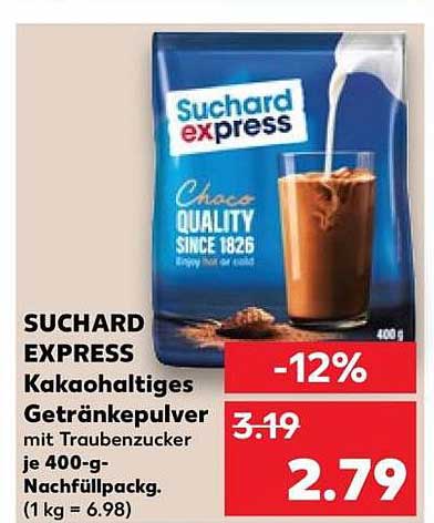 SUCHARD EXPRESS Kakaohaltiges Getränkepulver mit Traubenzucker je 400-g-Nachfüllpackg. (1 kg = 6.98)