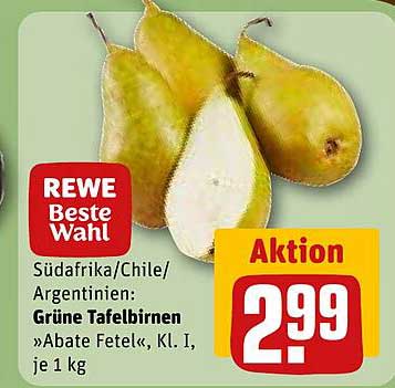 Südafrika/Chile/Argentinien: Grüne Tafelbirnen »Abate Fetel«, Kl. I, je 1 kg