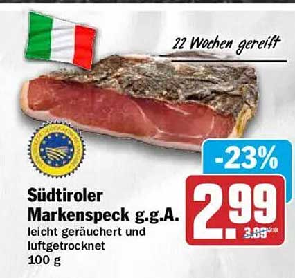 Südtiroler Markenspeck g.g.A. leicht geräuchert und luftgetrocknet 100 g