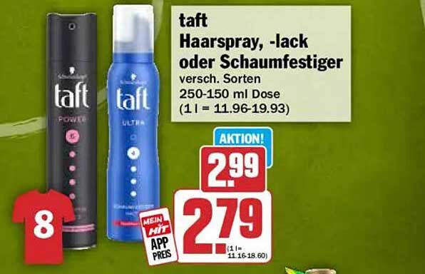 taft Haarspray, -lack oder Schaumfestiger