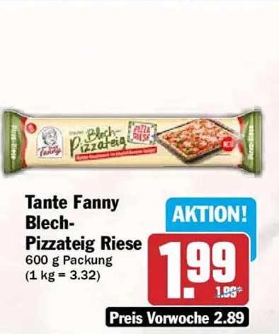 Tante Fanny Blech-Pizzateig Riese 600 g Packung (1 kg = 3.32)