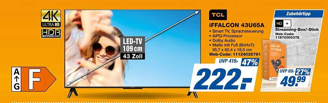 TCL 43FFALCON 43U65A LED-TV 109 cm 43 Zoll