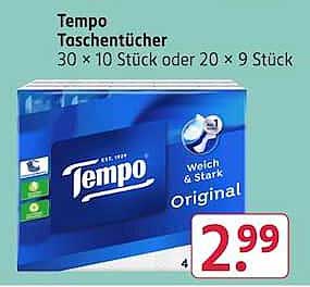 Tempo Taschentücher 30 × 10 Stück oder 20 × 9 Stück