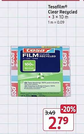 Tesafilm® Clear Recycled • 3 x 10 m • 1 m = 0.09