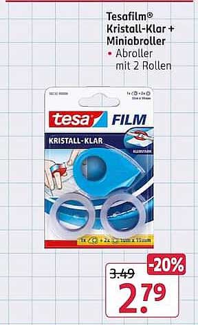 TesafilM® Kristall-Klar + Miniabroller • Abroller mit 2 Rollen