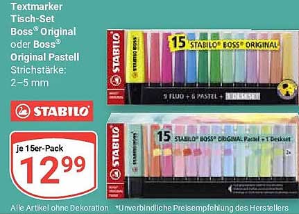 Textmarker Tisch-Set Boss® Original oder Boss® Original Pastell